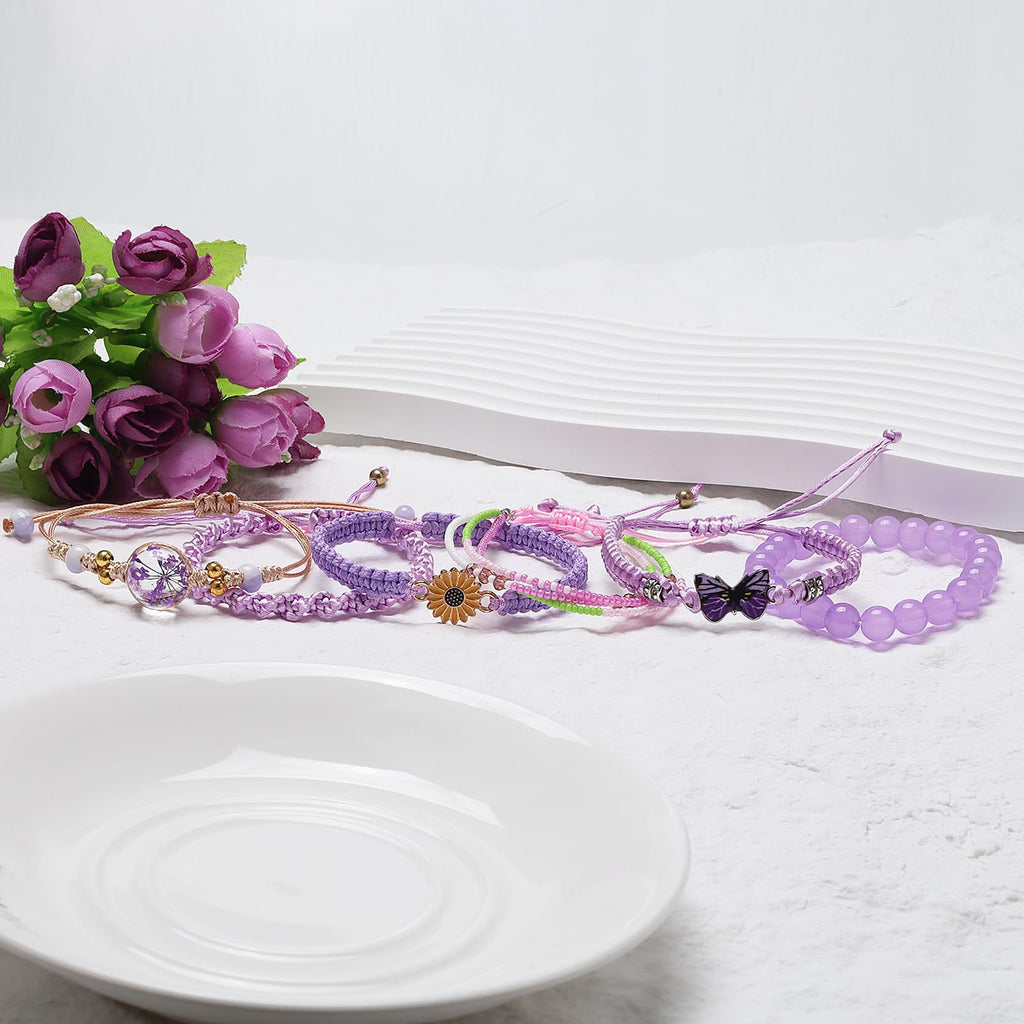 Sunflower Daisy Bracelet Adjustable Winding Rice Beads Forest Style Bracelet Women's Double Ring Butterfly Handwoven Bracelet