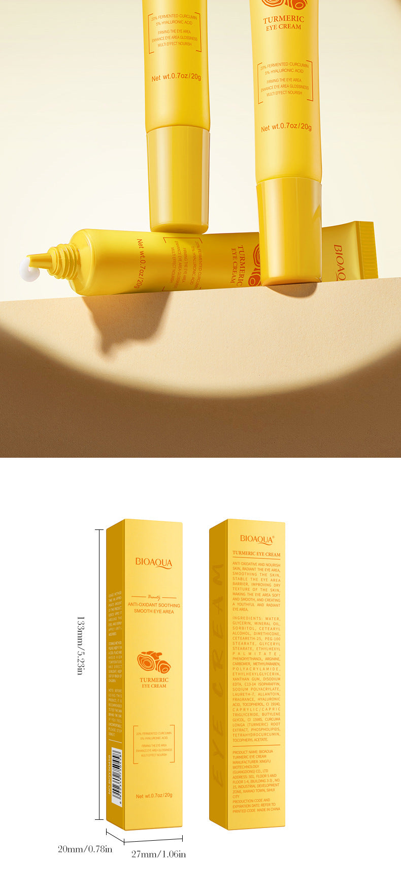 BIOAOUA Turmeric Antioxidant Soothing Eye Cream Brightening, moisturizing and moisturizing eye cream  foreign trade wholesale