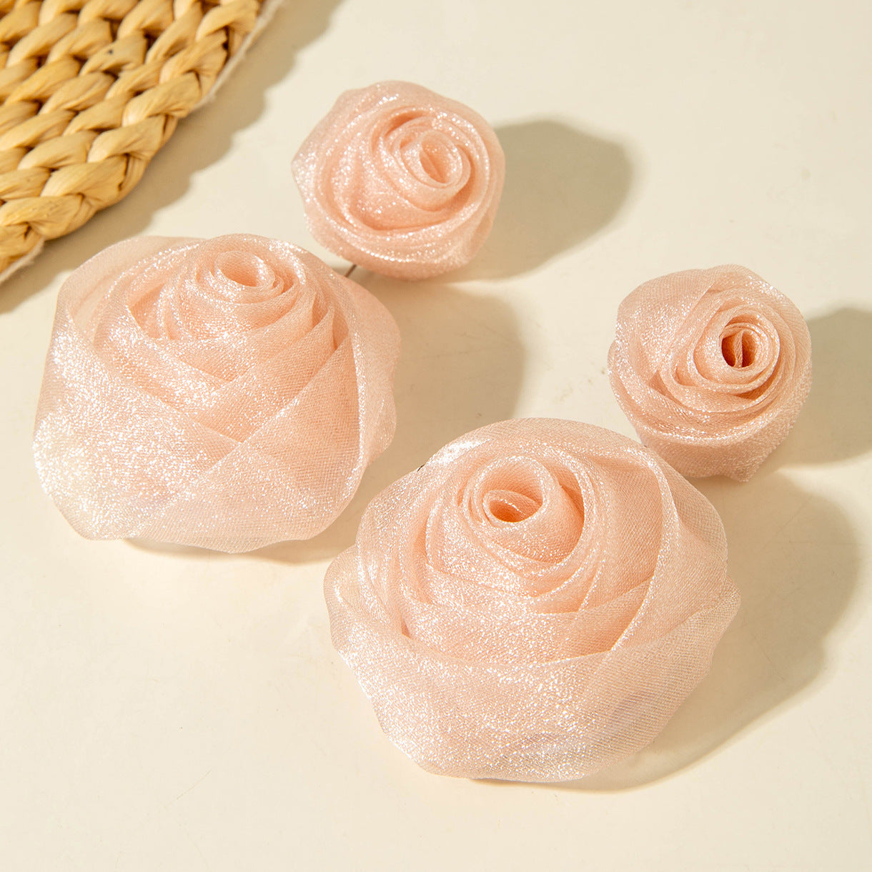 European and American Light Luxury High-End Fabric Rose Flower Earrings Fashion Versatile Three-Dimensional Flower Earrings Wholesale