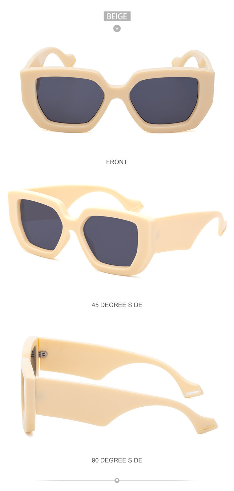 Trendy Square Frame Wide Temple Sunglasses for Women, Internet Celebrity Style Large Frame Sunglasses for Women sunglasses