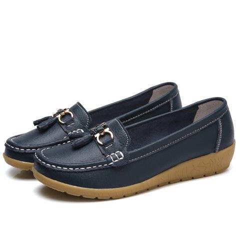 Soft Sole Loafers for Women, Waterproof Leather Casual Wedge Flat Shoes with Rubber Sole for Middle-Aged Moms