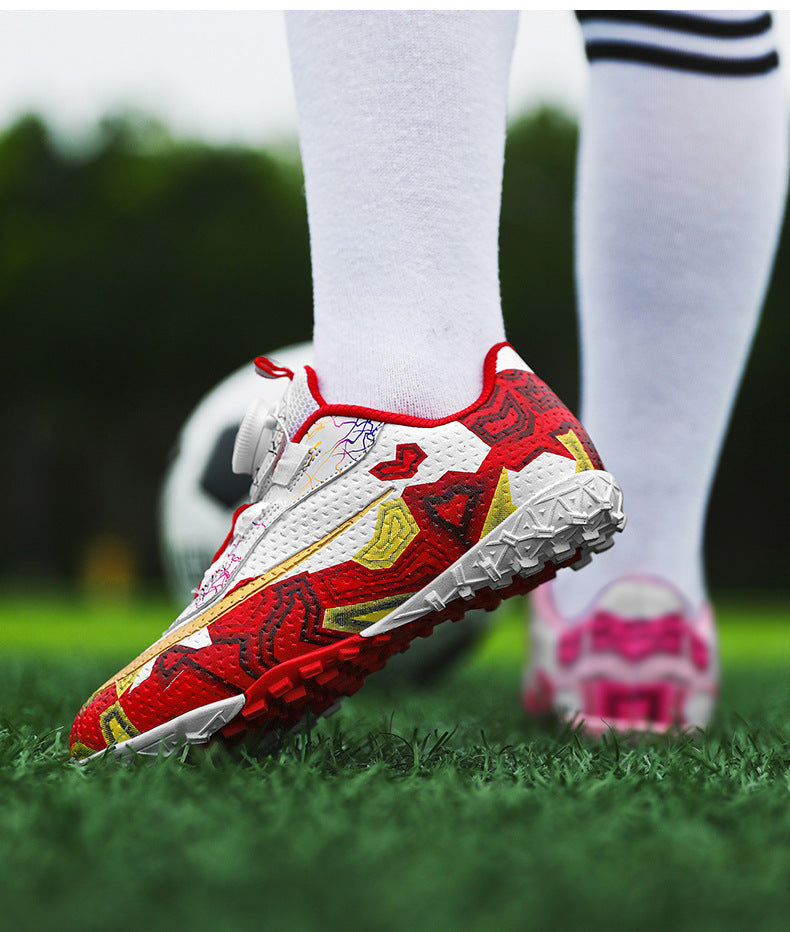 New Children's Rotating Buckle Broken Nail Training Football Shoes Girls Boys Primary School Students Competition Training Sneakers