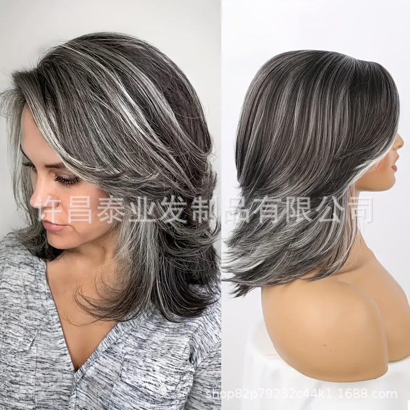 European and American Foreign Trade Cross-Border Wig for Women, Middle Part, Eight-Character Bangs, Middle-Aged and Elderly Fashion Short Straight Hair Full Wig, Factory Direct Sale
