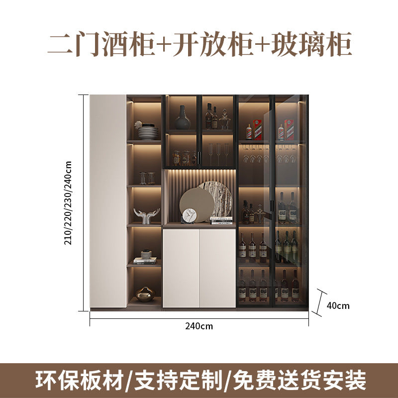 Solid Wood Sideboard Cabinet Against Wall Integrated Modern Minimalist Glass Door Wine Cabinet Dining Living Room Storage Cabinet Home Organizer