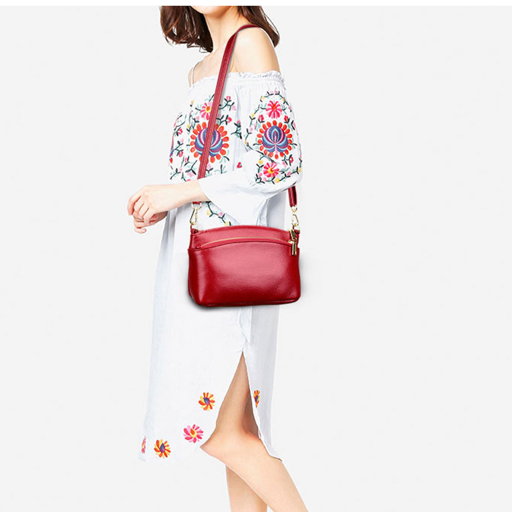 Guangzhou Shiling Genuine Leather Women's Bag for Middle-aged Moms, Small Square Bag, Top Layer Cowhide, Single Shoulder Crossbody Bag, Versatile