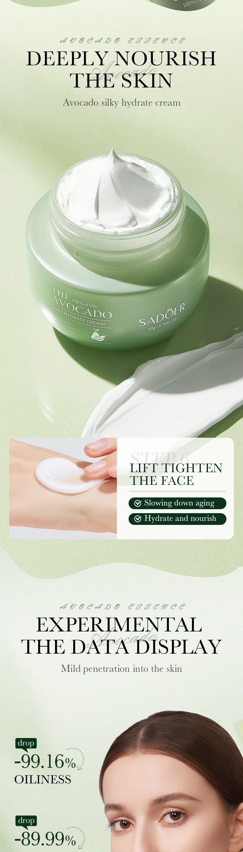 Full English Avocado Skincare Set SADOER Cleansing, hydrating, and moisturizing six-piece set for  foreign trade wholesale