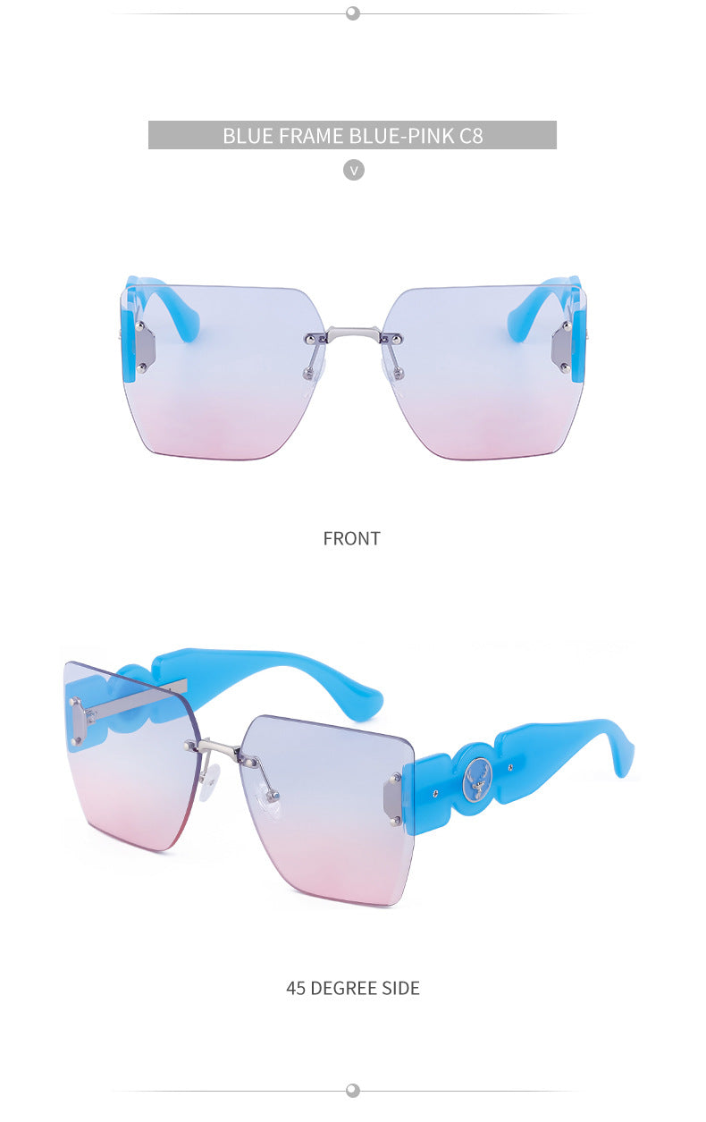 European and American Fashion Square Frame Sunglasses for Women, Trendy Rimless Cut Edge Sun Protection Sunglasses for Women sunglasses