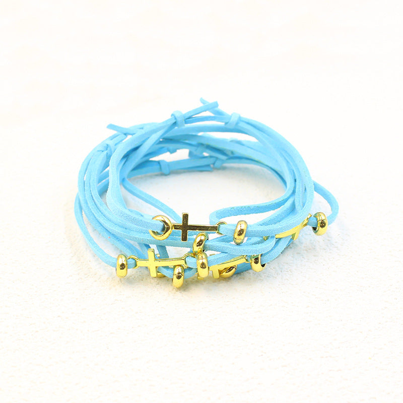 Colorful Cord Gold Bead Bracelet for Women Friendship Gift Simple Stretchable Velvet Cord Set Cross Braided Bracelet