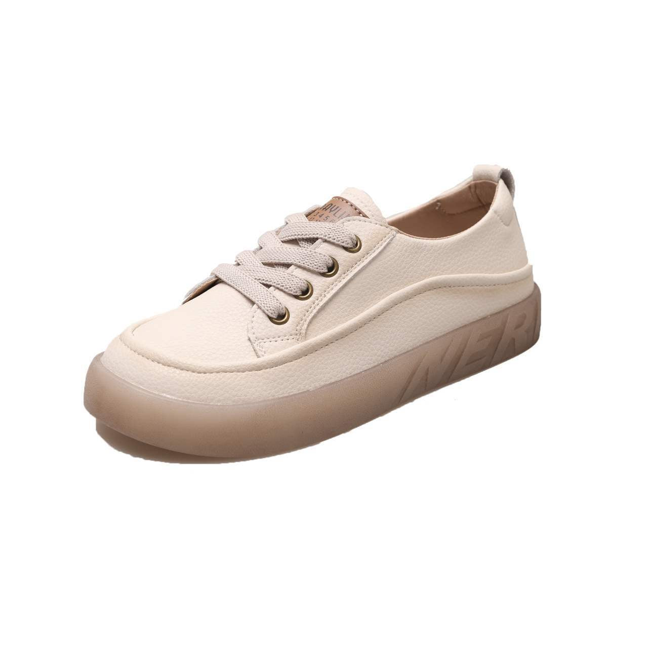 2025Autumn New Fashion Versatile Soft Sole Soft Surface Lace-up Casual White Shoes Slip-on Thick Sole Women's Single Shoes