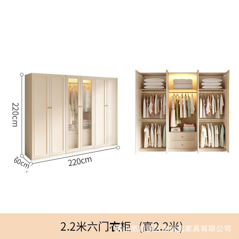 French Cream Style Wardrobe Small Apartment Home Cabinet Modern Simple Bedroom Full-Height Storage Cabinet Light Luxury Large Wardrobe