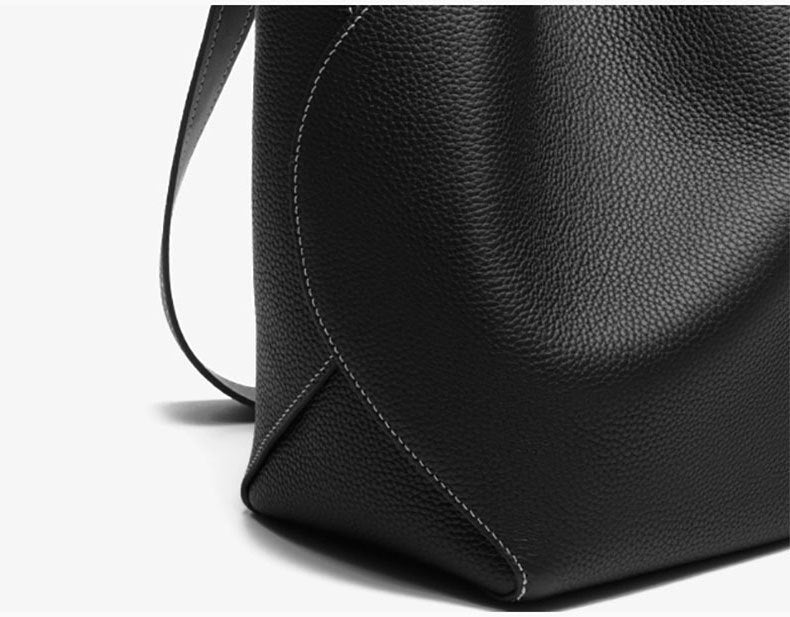 Genuine Leather Women's Bag Fashion Single Shoulder Crossbody New Hot Style High-end Korean Trend Versatile Large Capacity Commuter Bucket Bag