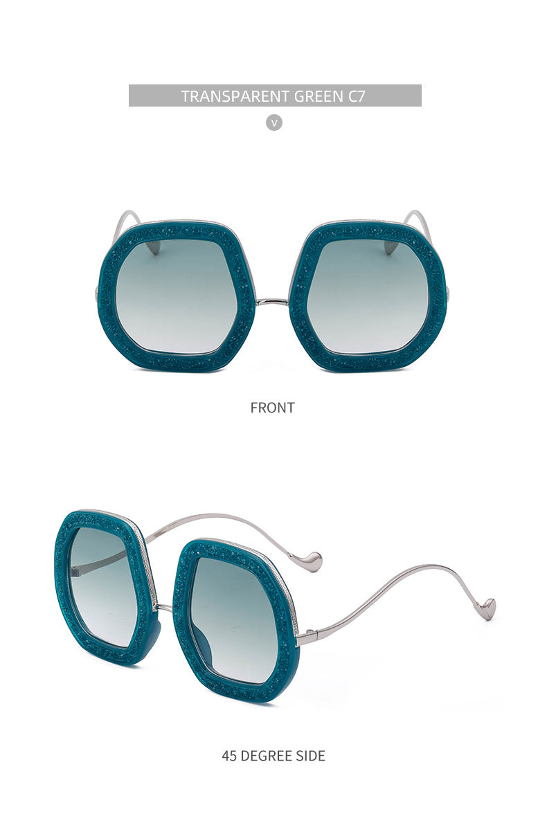 European and American Style Women's Sunglasses with Rhinestones, Irregular Polygonal Large Frame Sunglasses, Trendy High-End Glasses Wholesale