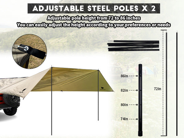 Car Rear Sunshade Canopy Large Space Multi-Person Rainproof Sunproof Tarp Outdoor Camping Gear