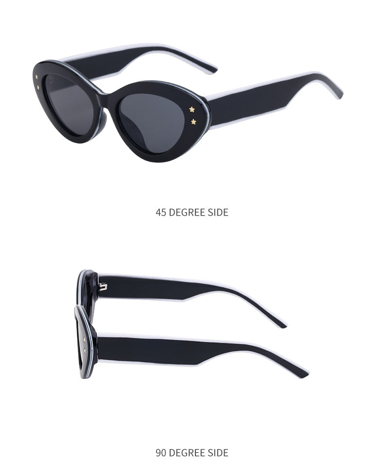 New Wide Mirror Leg Cat Eye Sunglasses for Women, European and American Fashion, High-End Feel Sunglasses sunglasses