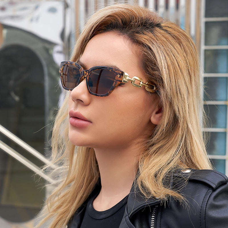 European and American Small Frame Cat Eye Sunglasses for Women, New High Altitude Style, Internet Celebrity Thick Chain Sunglasses, Trendy Women's Glasses Wholesale