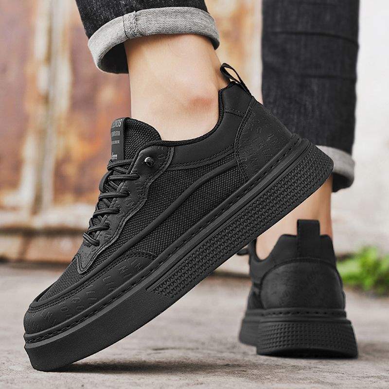 Men's Shoes Summer Mesh Breathable Black Sneakers Casual Versatile Height-Increasing Thick-Soled Work Commute Sports Trendy Shoes