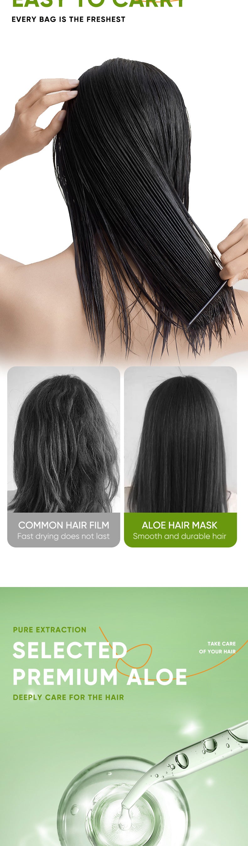 Aloe Vera Hair Mask10g*20pcs Smooth Improves Frizz and Smoothness Portable Export Manufacturer Wholesale