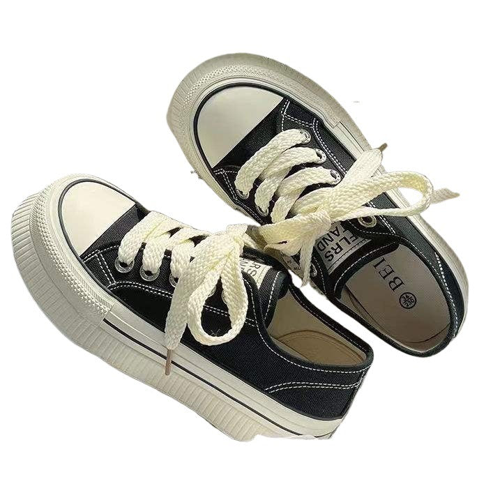 Milk fufu Women's Platform Canvas Shoes2025Spring and Autumn Niche Design Canvas Shoes Korean Style Versatile White Sneakers