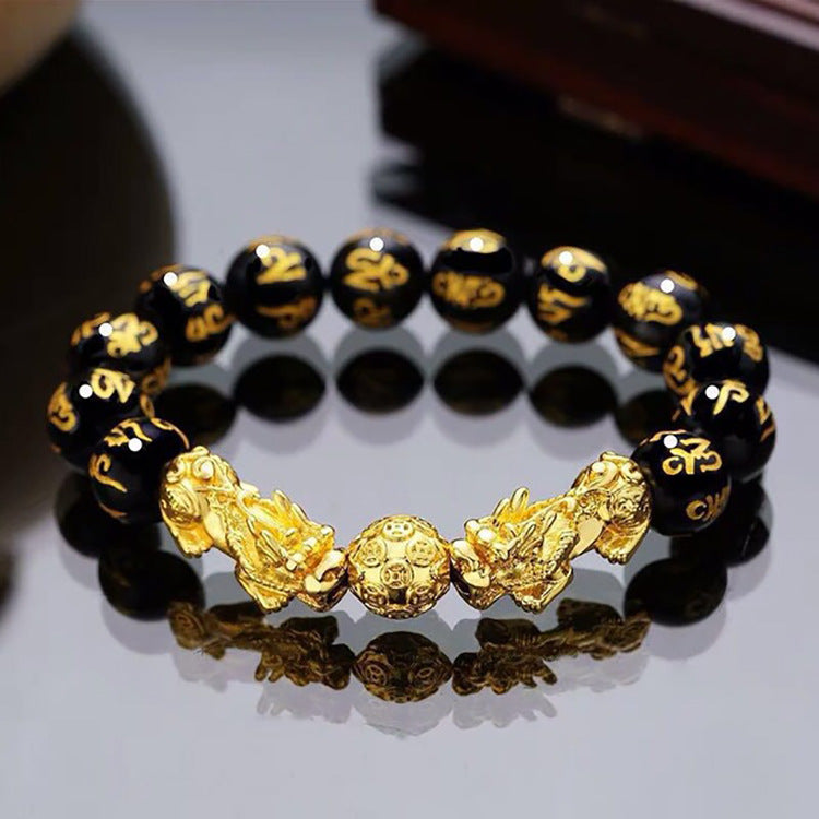 Vietnam Sand Gold Pixiu Bracelet for Men and Women Imitation3D Hard pure gold99Obsidian Wealth-Attracting Pichu Buddha Bead Jewelry Long-Lasting Color