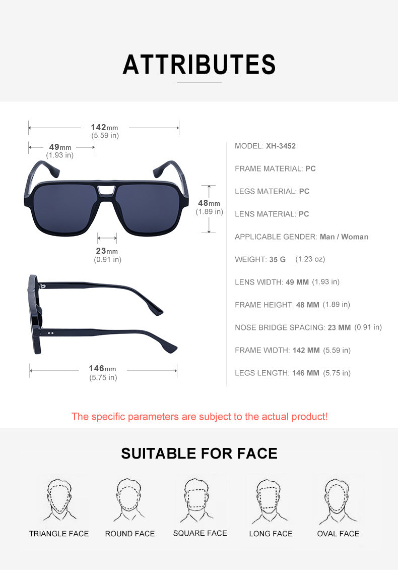 European and American Retro Double Bridge Sunglasses for Men, Large Frame Driving Sunglasses, Men's Outdoor Hiking Sun Protection Glasses shades