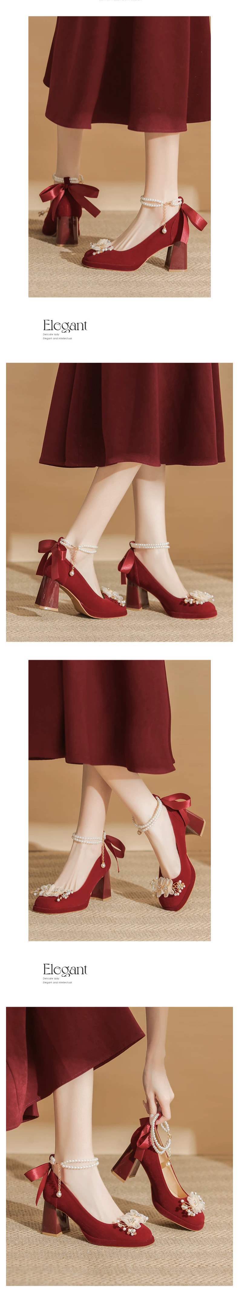 Red Thick-Soled Height-Increasing Wedding Shoes for Women2025New Bride Shoes Xiuhe Wedding Dress Dual-use Thick Heel Not Tired Feet High Heels