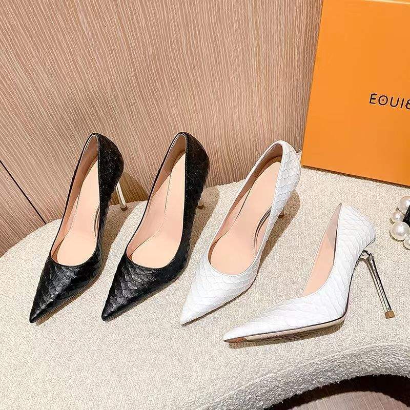 White High Heels Professional Elegant Goddess Style Paired with Dress Comfortable Thin Heel Pointed Toe Single Shoes Socialite Party