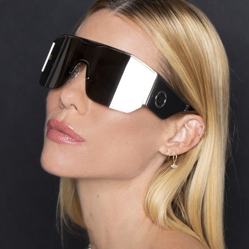 Y2K Millennium Integrated Cycling Sports Sunglasses for Women, European and American Style, Large Frame, Windproof, Half Frame Sunglasses