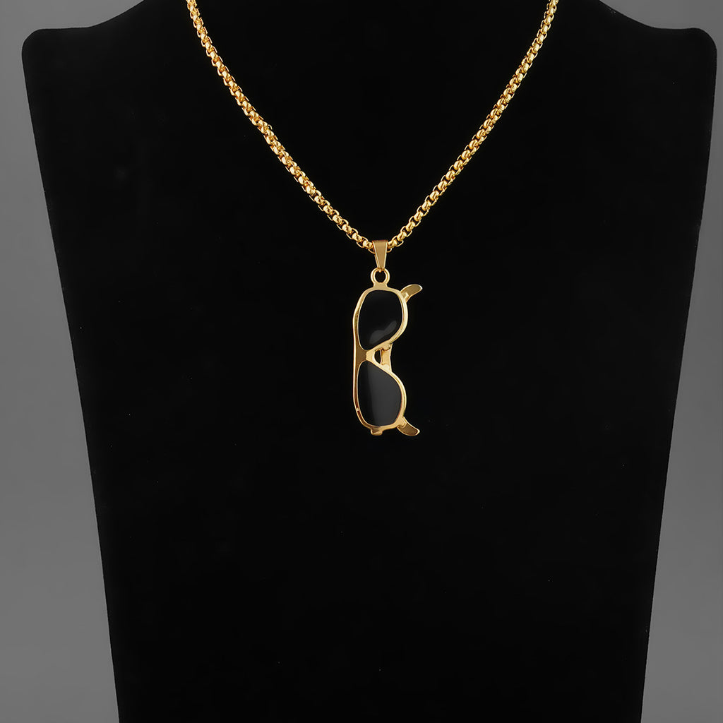 New Hip-Hop Sunglasses Titanium Steel Necklace Unisex Personality Simple Pendant Cool Trendy European and American Style Fashion Sweater Chain