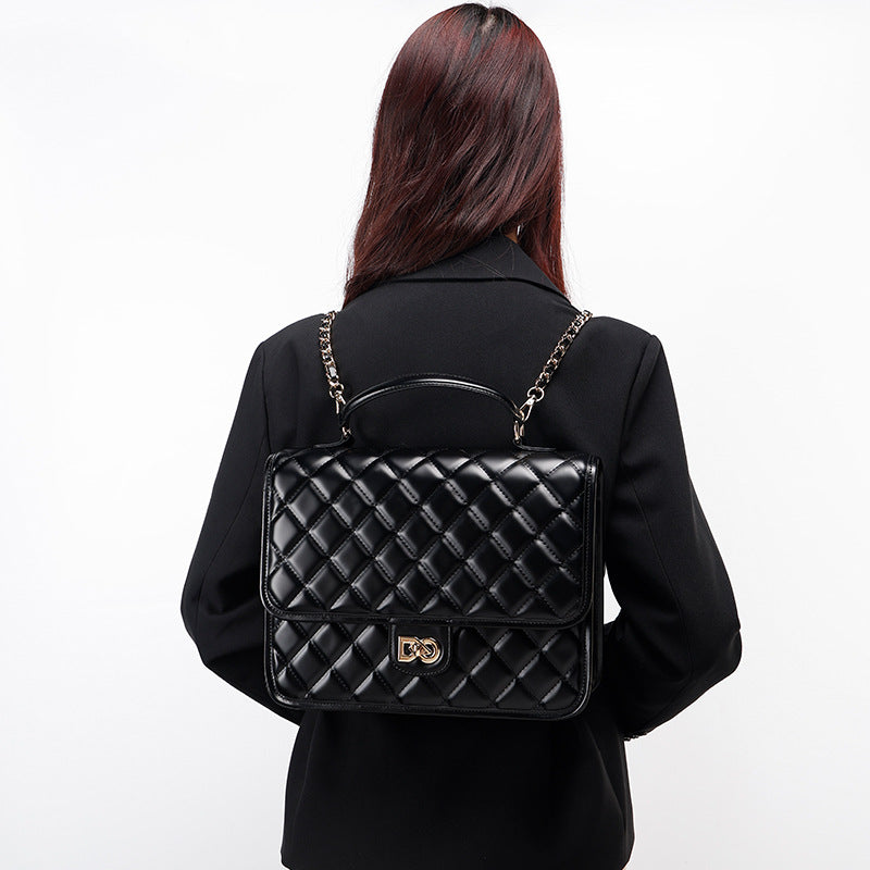 Quilted Pattern Light Luxury Fashion Niche Academy Style2024Versatile Little Chanel Style Quilted Chain Handbag and Backpack for Women