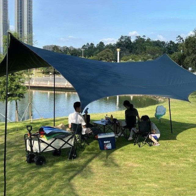 Outdoor Camping Canopy Portable Foldable Camping Gear Rainproof Sunproof Awning Black Coating Sunshade Travel Gear