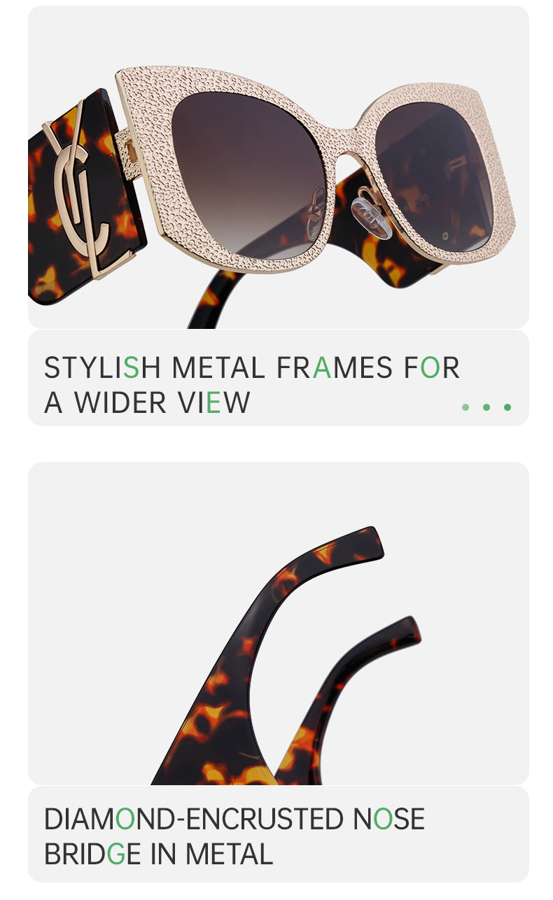 2025New Style Personality Wide Mirror Leg Sunglasses European and American Fashion Sunglasses for Women High-end Large Frame Outdoor Street Shooting Glasses