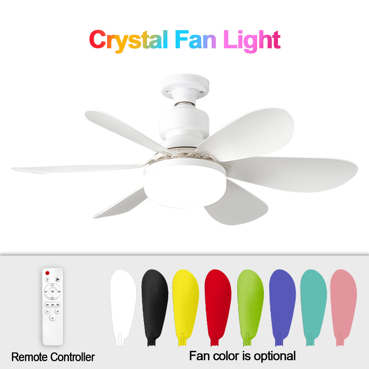 40W Crystal Fan Light Ceiling Fan Light Flower-Shaped Fan Light Living Room Ceiling Fan Light Simple Detachable Fan Blade Light Colorful