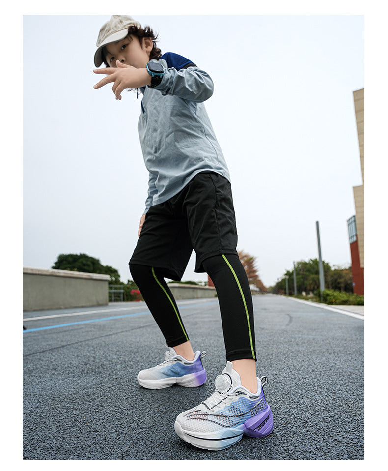 Red Rabbit Breathable Mesh Children's Rotating Buckle Trendy Shoes Boys' Non-Slip Wear-Resistant Sports Shoes Girls' Casual Mesh Running Shoes