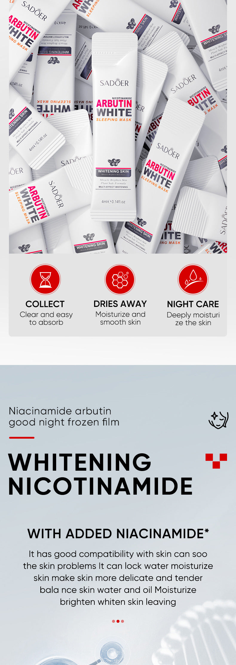 Arbutin Good Night Freeze Mask SADOER Niacinamide No-Rinse Sleeping Mask Strip Pack Cross-Border Wholesale