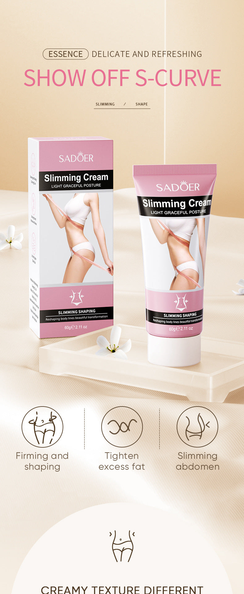 Full English Slimming Cream SADOER Body Shaping Care Products  Foreign Trade Live Streaming Skincare Manufacturer Wholesale