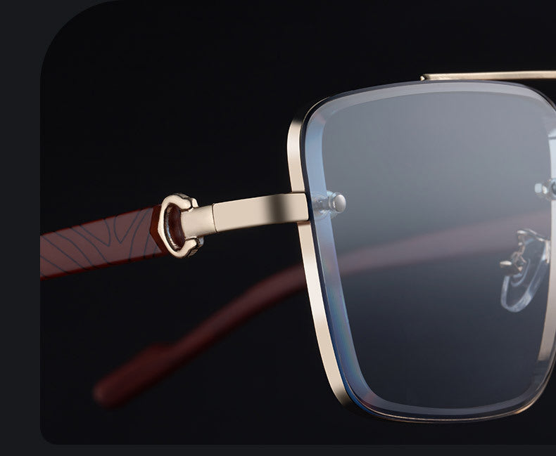 2025New European and American Fashion Square Frame Sunglasses for Men Retro Imitation Wood Grain Temple Double Bridge Sun Protection Sunglasses for Men