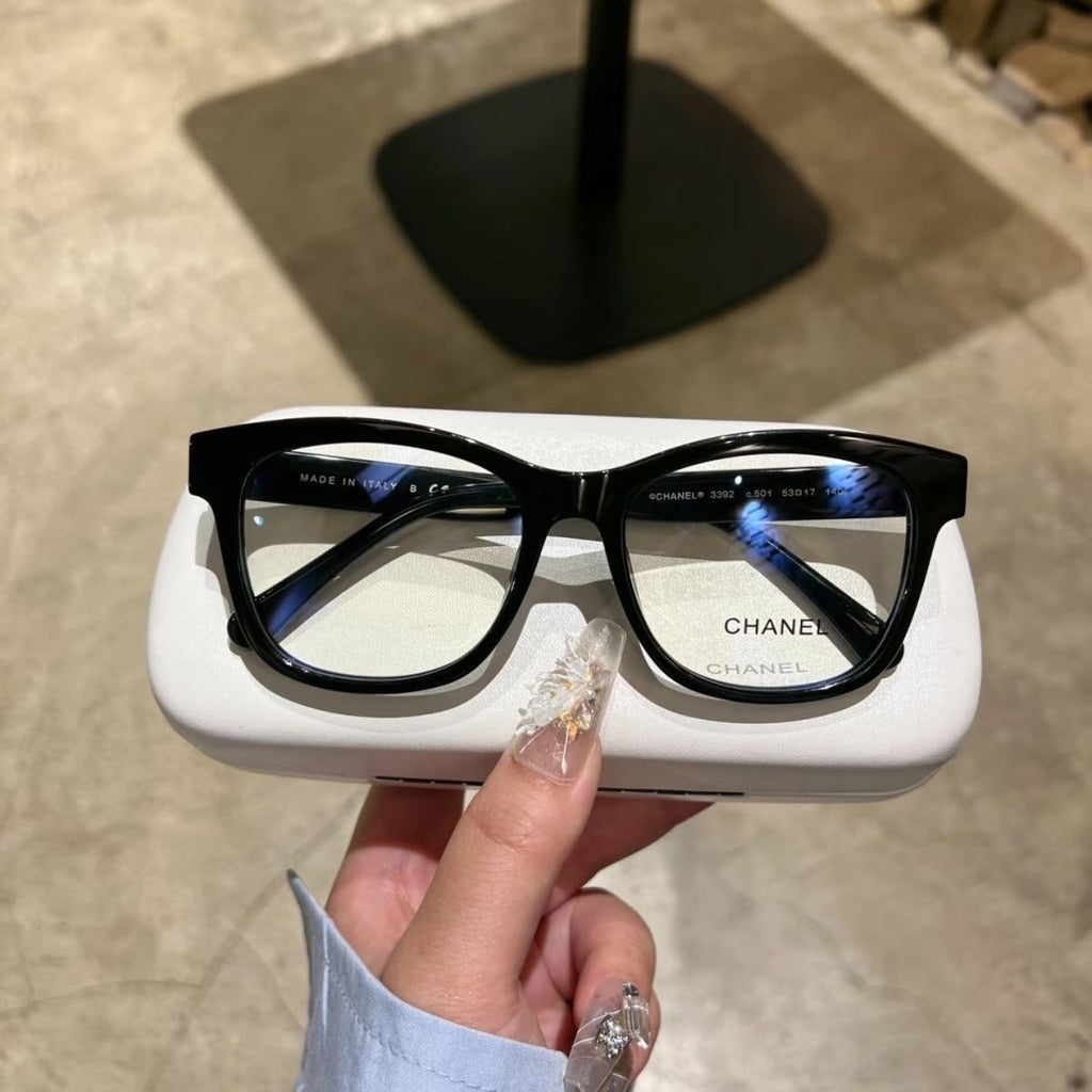 Xiaoxiangjia CH3392No Makeup Black Frame Women's Non-Prescription Glasses Frame Acetate Myopia Glasses Can Be Fitted with Prescription No Makeup Can Be Fitted