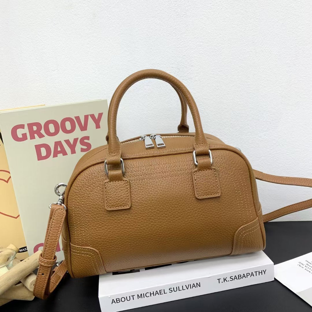 Large Capacity Genuine Leather Bag Top Layer Cowhide Women's Bag Single Shoulder Crossbody Ladies' Bag Handbag Round Bag Fashion Versatile