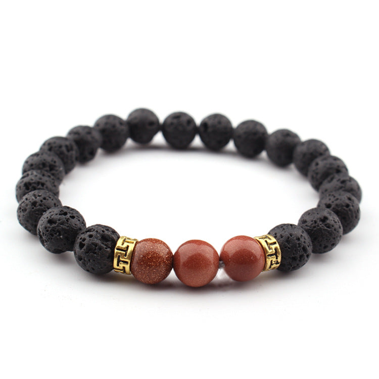 White Pine Volcano Bracelet Men's Gift Natural Stone8mm Bead Spacer Bracelet Emperor Volcanic Stone Elastic Bracelet