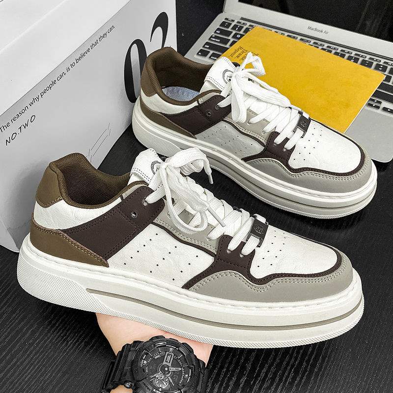 Internet Celebrity Men's Shoes Winter Versatile Casual Trendy Brand Sneakers Leather Waterproof Student Sports Height-Increasing White Trendy Shoes