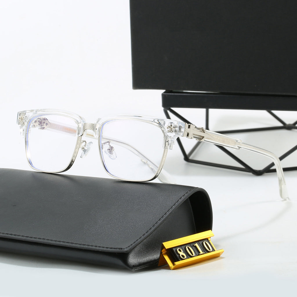 New Fashion Retro Sunglasses for Men and Women Trendy Business Acetate Clip-on Legs Cro Anti-Blue Light Plain Glasses