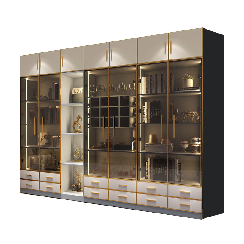 Modern Light Luxury Bookshelf Paint-Free Board Aluminum Alloy Glass Door Combination Bookshelf Wine Cabinet Simple Floor Storage Cabinet Integrated