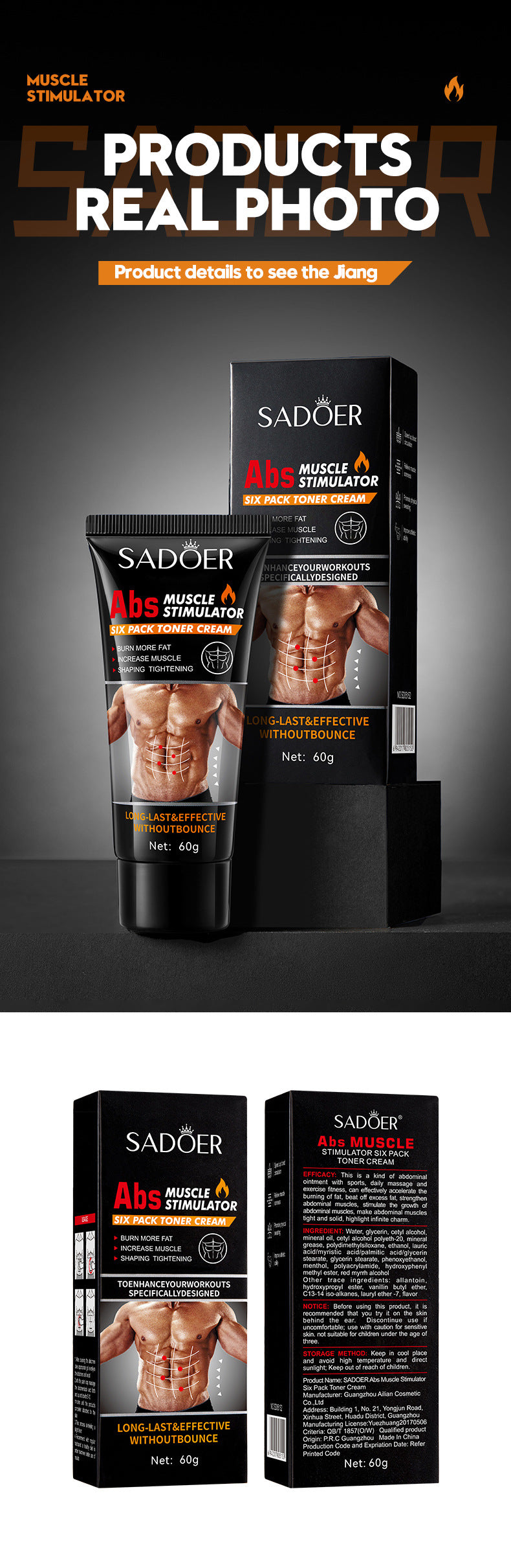 Full English Men's Abdominal Shaping Heating Cream60g SADOER Waist and abdomen slimming cream  wholesale