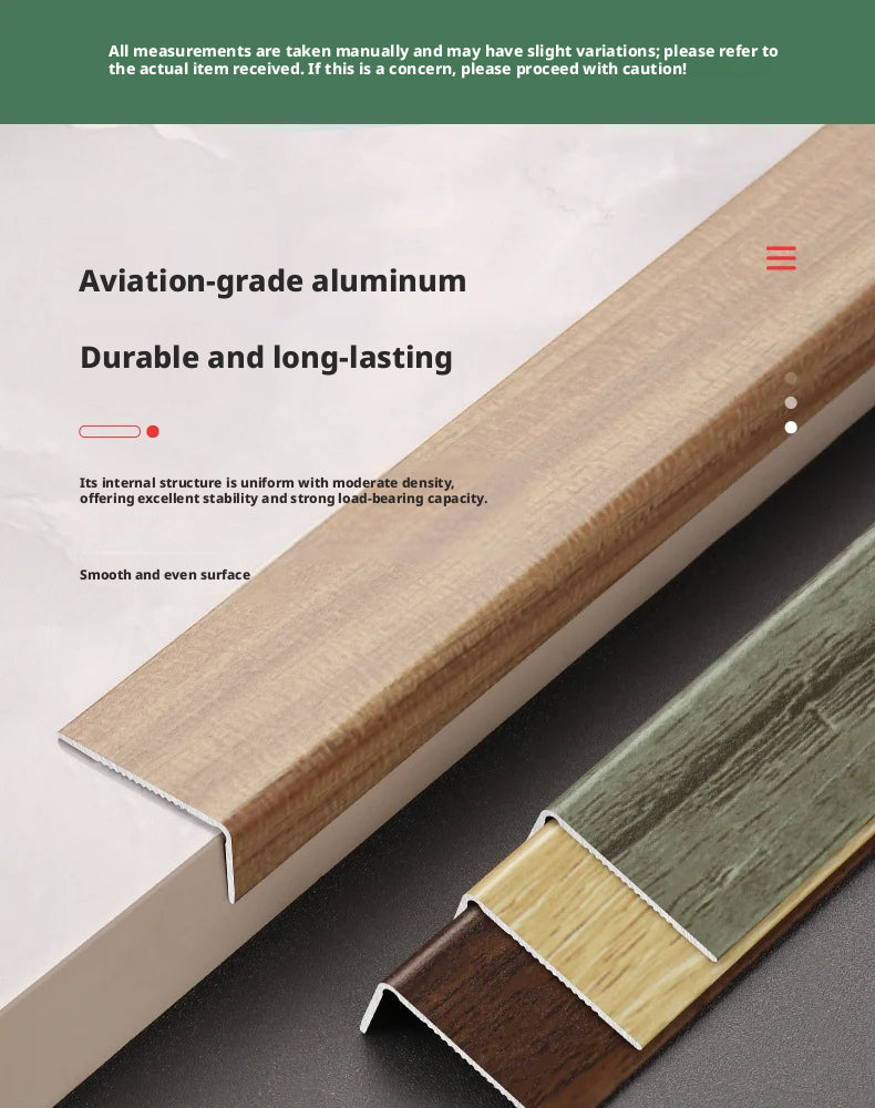 Aluminum alloy wood grain L Wooden flooring trim edge strip corner protector7Right-angle edge trim with buckle strips for threshold decoration