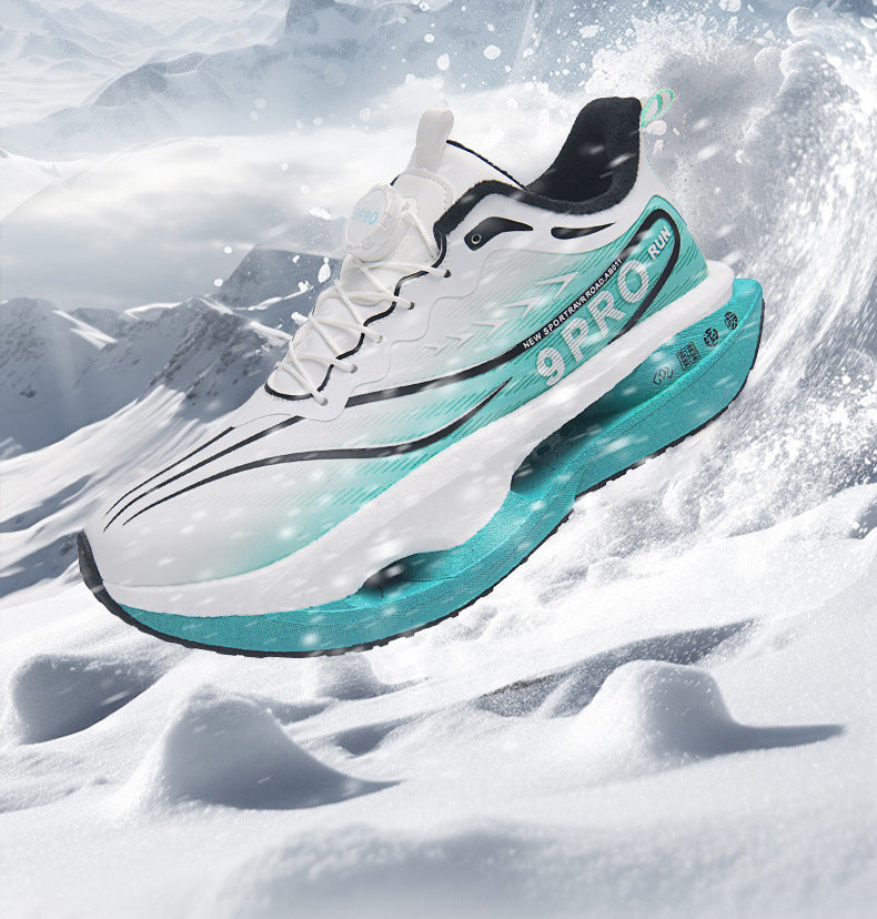 Winter New Leather Surface Fleece-Lined Warm Knob Buckle Sports Shoes Parent-Child Real Carbon Plate Soft Sole Rebound Cushioning Running Shoes