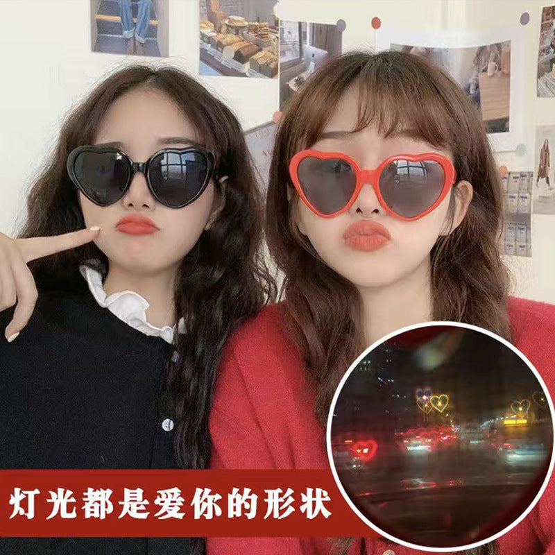 Light Changing Heart Romantic Glasses Night Internet Celebrity Same Style Sunglasses Trendy Heart Sunglasses Stage Performance