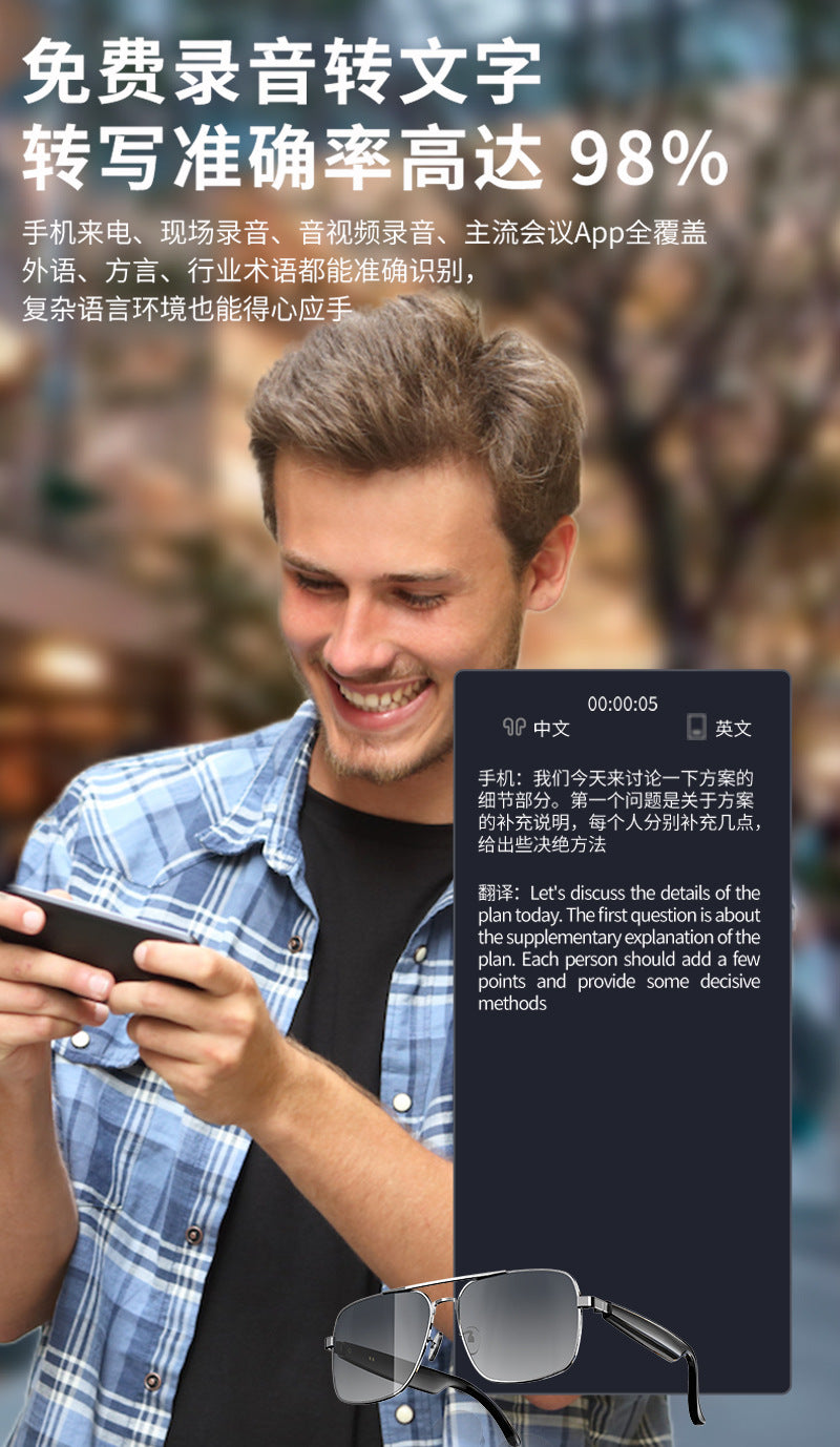 Source Manufacturer Intelligence ai Translation Bluetooth Glasses Listening to Music Conference Voice Simultaneous Interpretation Black Technology Wholesale
