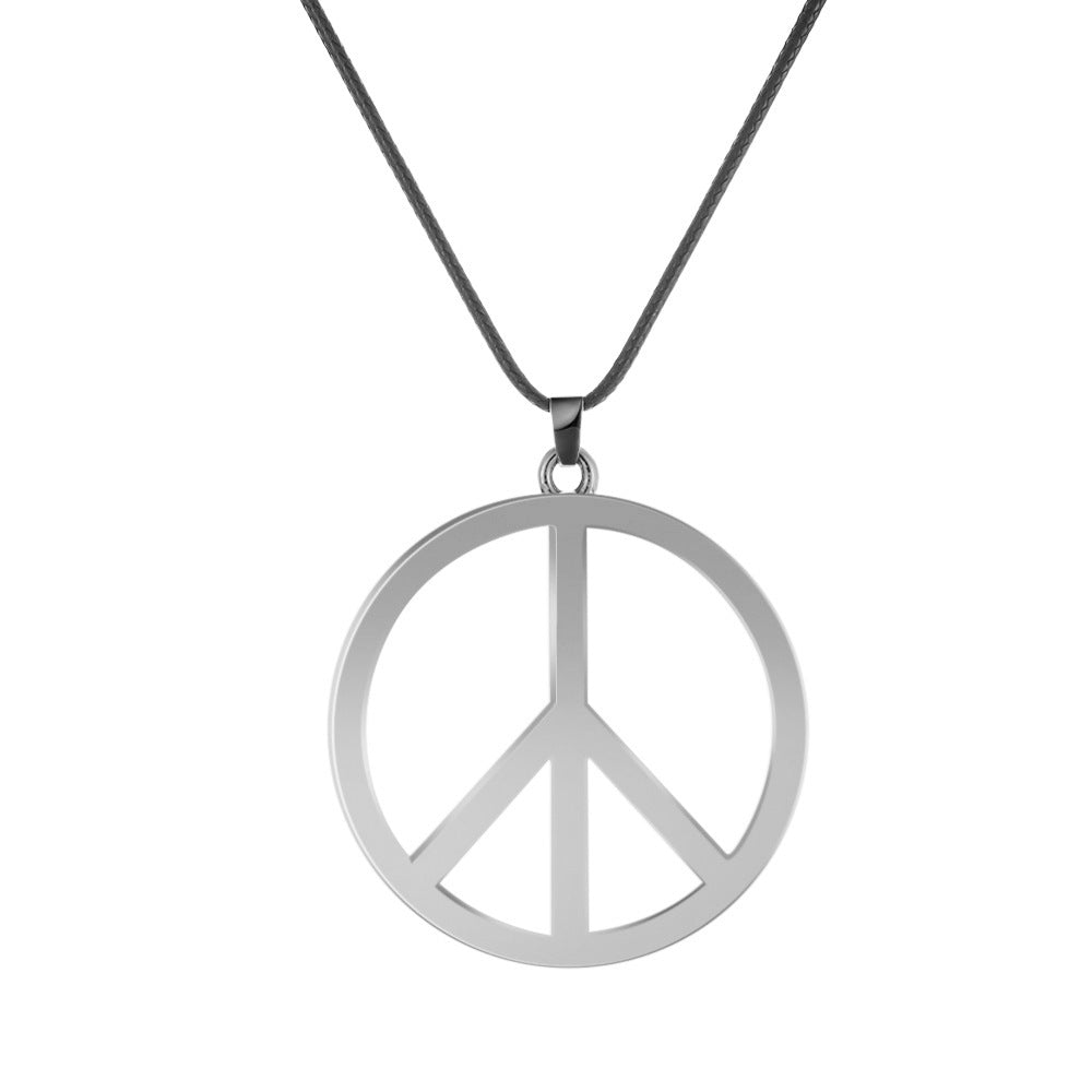 Women's Pendant Necklace with Peace Sign Sweater Chain Creative Round Retro Anti-War Peace Necklace