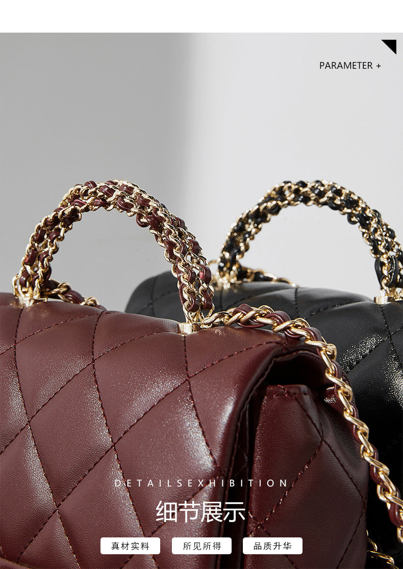 European and American Style Small Chanel-Style Quilted Chain Bag for Women, Simple Fashionable Women's Bag, Versatile Light Luxury Handbag, Shoulder Bag, Crossbody Bag, Genuine Leather