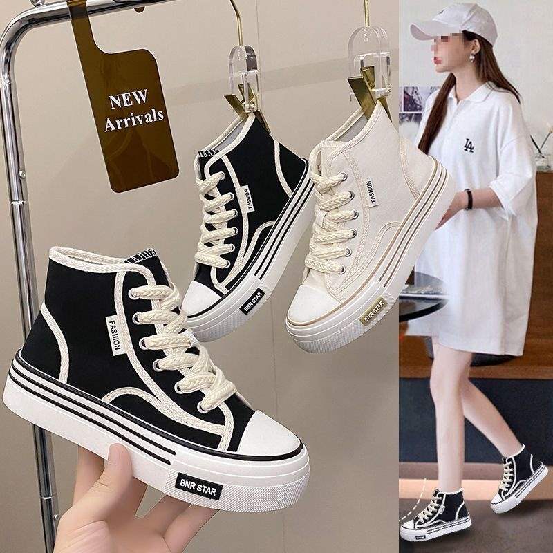 Women's High-Top Canvas Shoes2025New Spring Summer Niche Versatile Casual Shoes Trendy Student Soft Sole Lightweight White Shoes